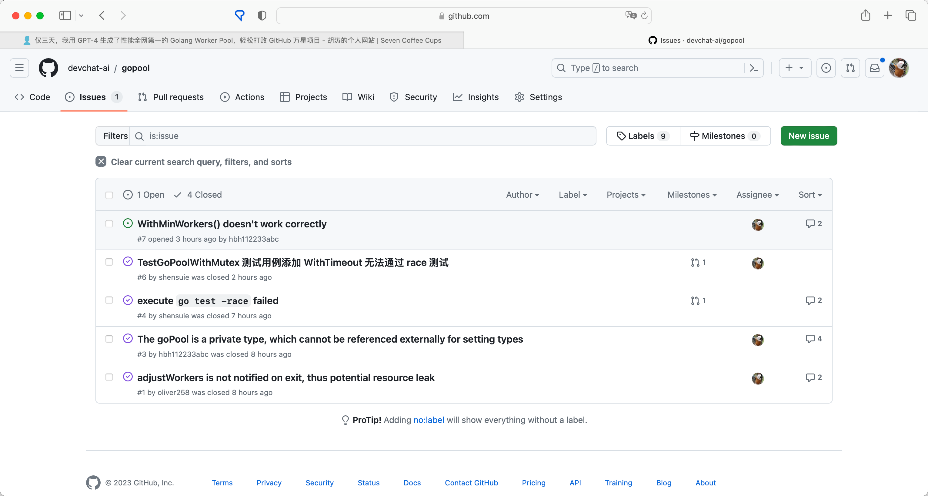 GitHub issues screenshot