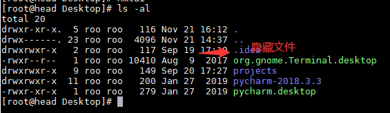 ls -al output