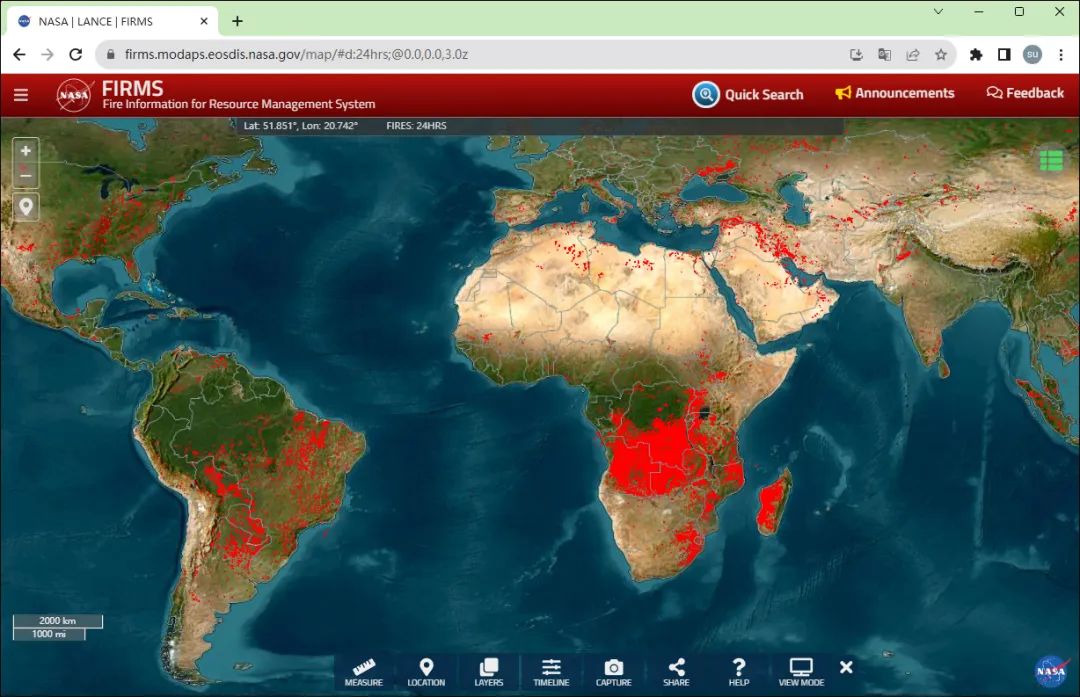 NASA FIRMS fire map