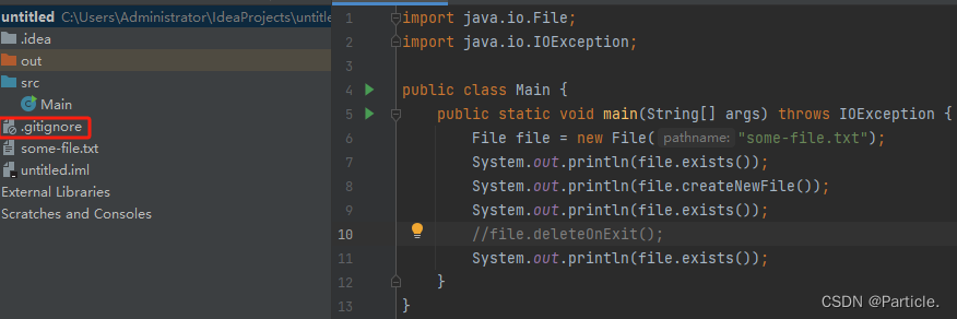 Console output demonstrating that the file is created and still exists after deleteOnExit is called