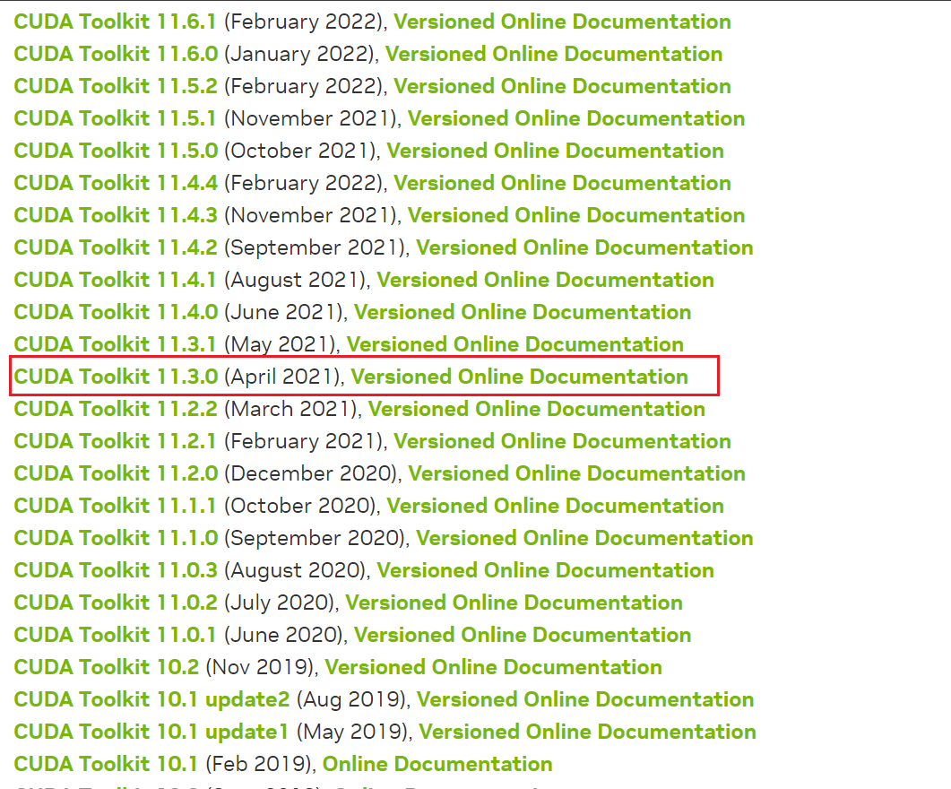 CUDA Toolkit Archive selection